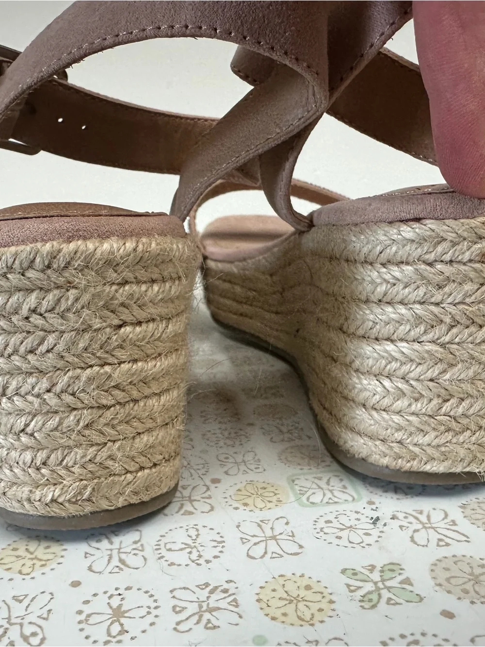 Time and Tru Blush Espadrille Wedge Sandals with Rhinestone Strap
